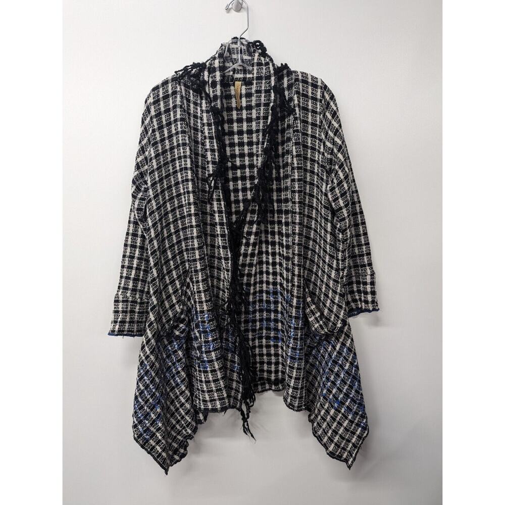 Steel Pony Women's Tweed Cardigan Jacket Open Front Fringes Pockets One Size